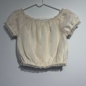 EatMe Cream Off Shoulder Blouse with Lace Trim and Bow Detail Size XS